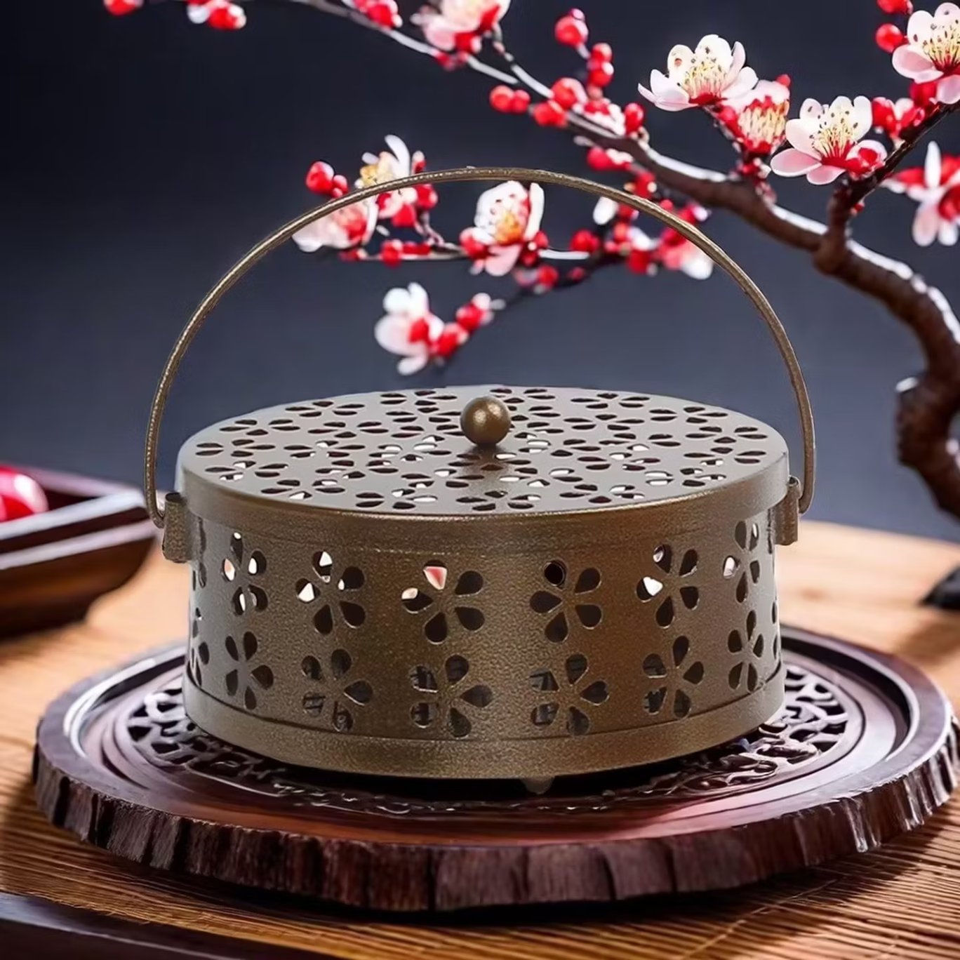 古风香薰炉防火蚊香架蚊香盘铁艺加厚带盖家用书房浴室厕所熏香炉 随机颜色一个