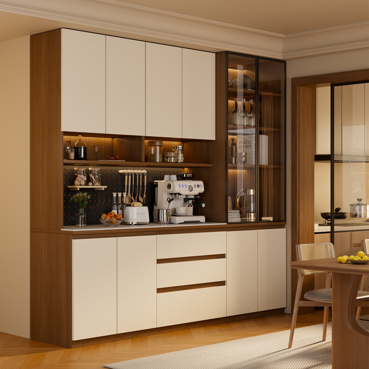 溥畔风餐边柜置物靠墙一体储物收纳柜子客厅酒柜茶水咖啡柜吧台 [满墙柜]六门240x40x240丨整柜18MM厚