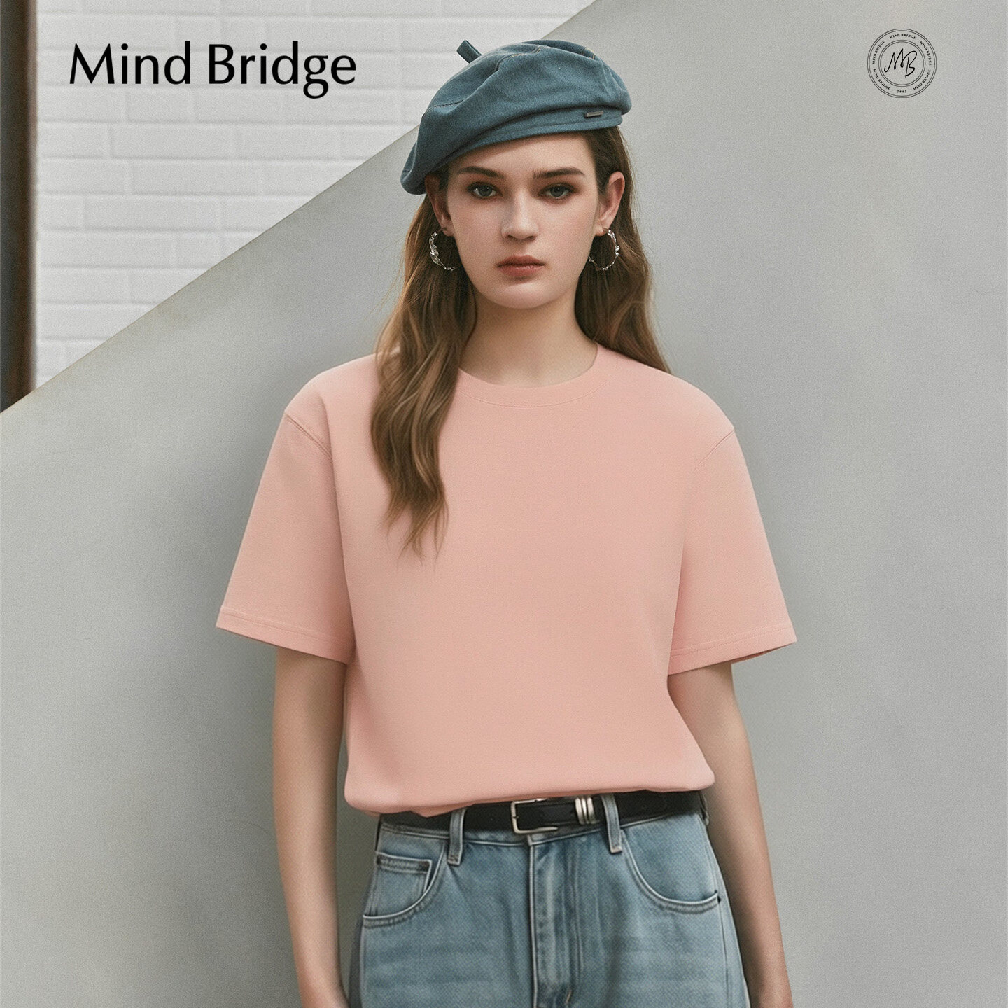 Mind Bridge【重磅纯棉】2026年夏季圆领T恤男女同款休闲纯色短袖 奶蓝 2XL 185/2XL