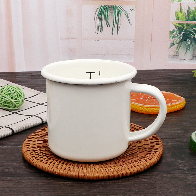 特厚雙料琺瑯搪瓷兒童杯可愛呆萌胖搪瓷杯茶杯彩色搪瓷口杯奶牛杯搪瓷水杯隨手杯 白色 7CM反邊直型杯200ml 無蓋