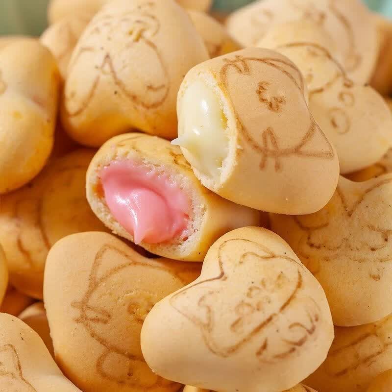 米其多小熊灌心饼干儿童夹心爆浆牛奶味巧克力草莓口味饼干零食品 草莓夹心口味 【买10包送10包】共20包