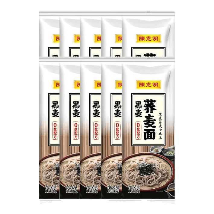 陈克明荞麦面粗粮健康营养速食面条低脂杂粮速食早餐挂面 无盐黑麦荞麦面 150g*10袋