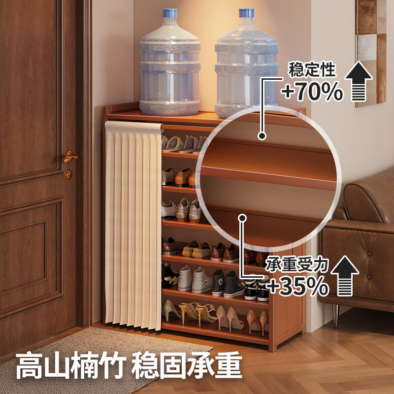 溥畔鞋架门口入户门多层室内小新款好看简易带帘防尘一体收纳鞋柜 8层90cm+送月白防尘帘一拉遮丑