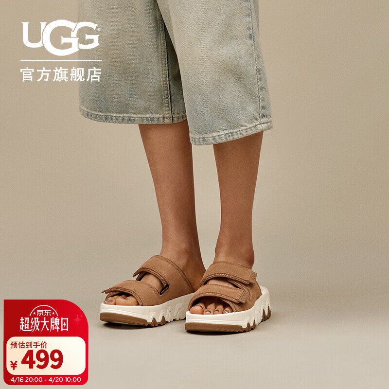 UGG夏季新款男女同款时尚厚底露趾可调节束带休闲凉拖鞋 1167497 CHE | 栗色 38