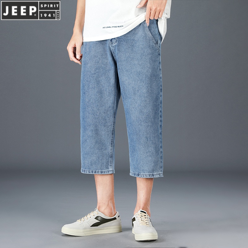吉普(jeep)男装八分裤男士牛仔裤夏季薄款直筒宽松8分短裤子半截裤