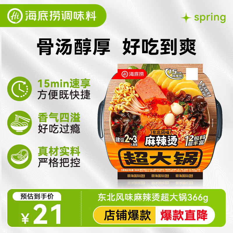 海底捞自热火锅 方便速食分享装 东北风味麻辣烫超大锅366g