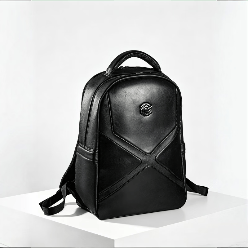 CHUMYUM男士背包真皮商务双肩包通勤电脑包旅行出差大容量背包学生书包 黑色 经典款