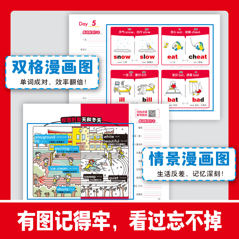 当当2026开心漫画小纸条小学单词语法音标小学英语必背单词800词单词速记手册小学英语语法一本通英语语法口诀巧记速记音标和自然拼读 漫画小纸条-英语语法+单词+音标