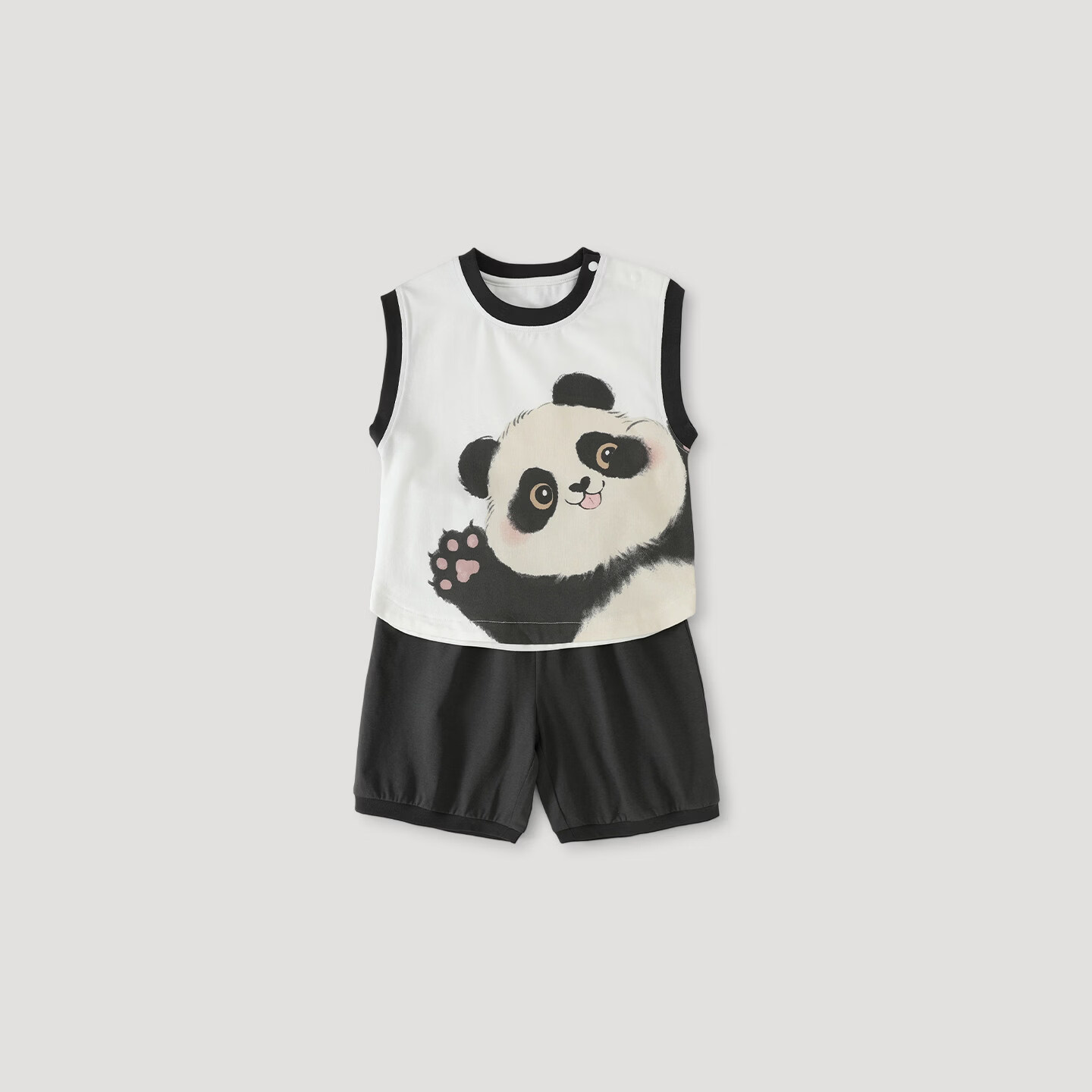 巴厘小猪儿童套装夏季无袖坎肩背心两件套男女童超萌可爱衣服薄款宝宝夏装 糯米熊猫 100