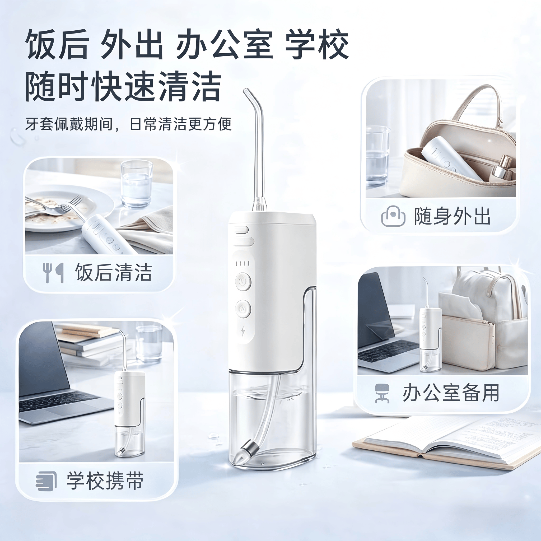 花絮青少年学生适用正畸冲牙器便携式水牙线配正畸适用洗牙器牙套口腔清洁器牙缝敏感牙龈适用礼盒包装 深海蓝 【正畸清洁款】【一年以换代修】 4支喷头