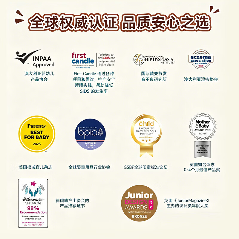 LOVE TO dream【米菲联名款】新生儿防惊跳睡袋婴儿睡袋纯棉防踢被宝宝投降式 格纹桦色1.0tog四季款（包装升级 袋装发货） S码：4-7斤（新生儿）