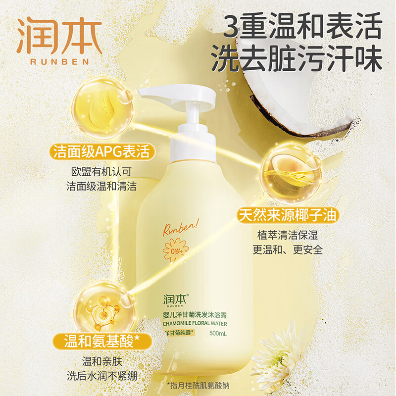 润本（RUNBEN）婴儿儿童沐浴露洗发水二合一婴儿宝宝沐浴液洗头专用旗舰店正品 【0岁+】婴儿款500mlX1瓶