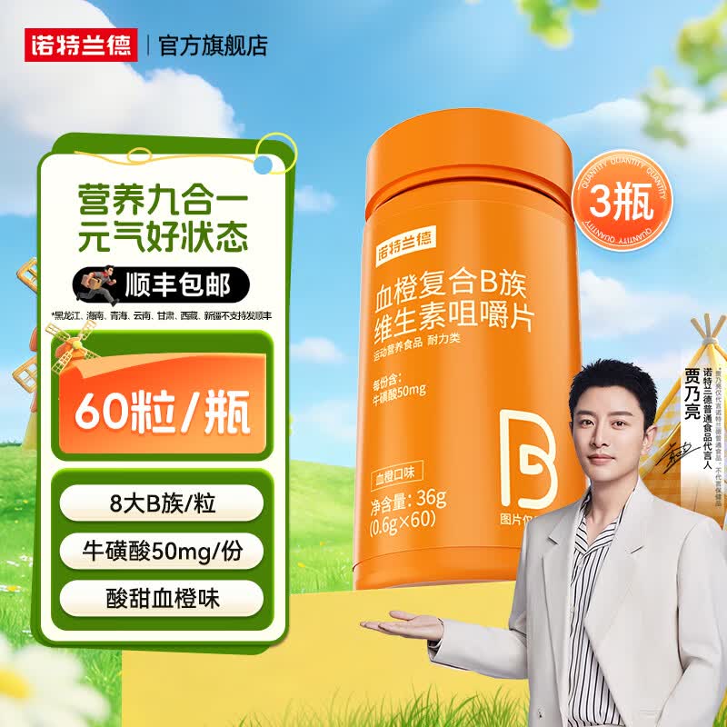 诺特兰德复合维生素b族维生素C咀嚼片VC片vb1b2b6b12烟酸叶酸官方旗舰店 60粒*3瓶 【顺丰包邮】