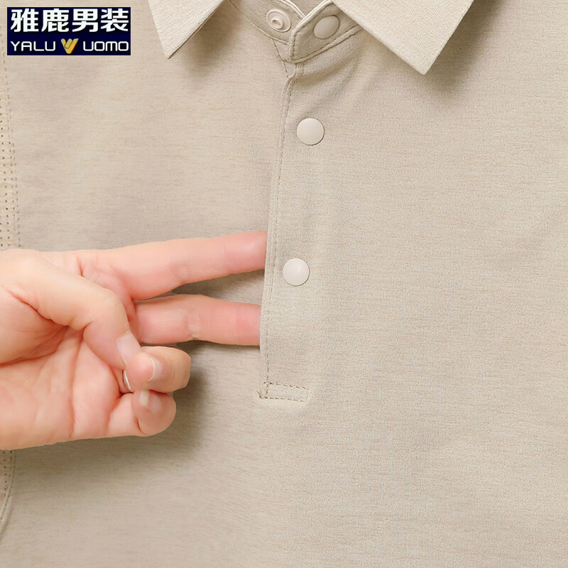 雅鹿迪桑网格短袖t恤男2026夏季新款翻领宽松中年爸爸半袖衫男装上衣 灰色 M (165)（建议100-120斤）