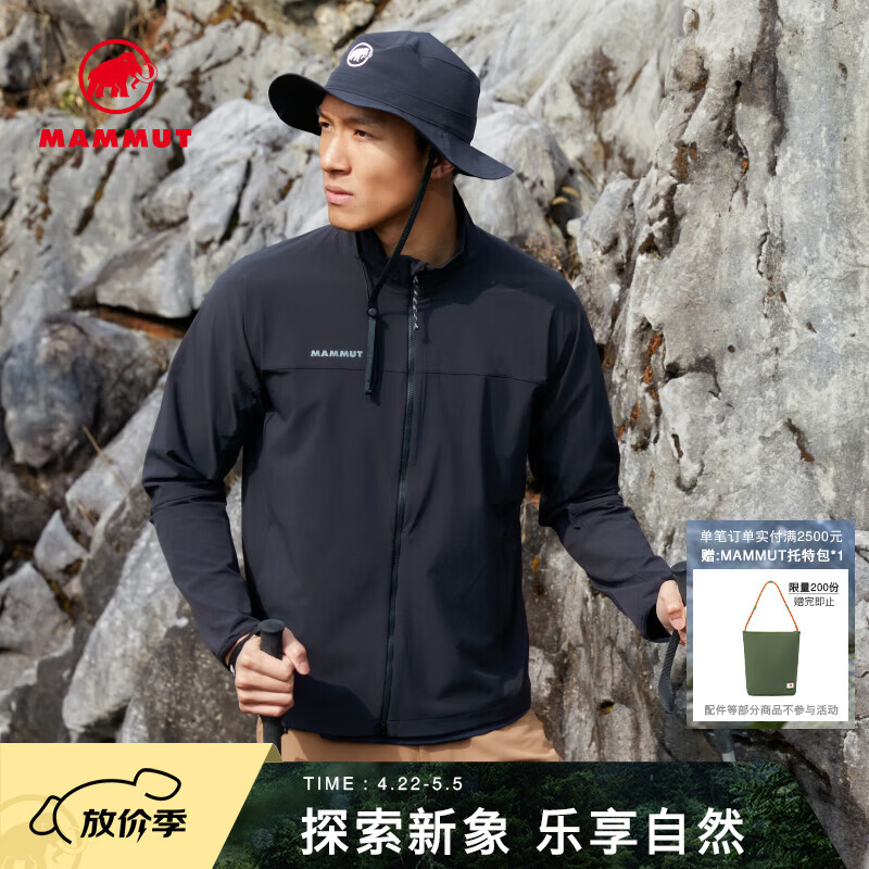 猛犸象（MAMMUT）Comfort 男士户外徒步舒适轻便轻量防泼水软壳夹克外套 黑色 L