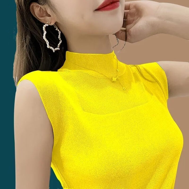 YUNTH冰丝吊带背心女外穿春夏新款韩版宽松针织无袖短款上衣T恤打底衫 黑色 S 【建议70-85斤】