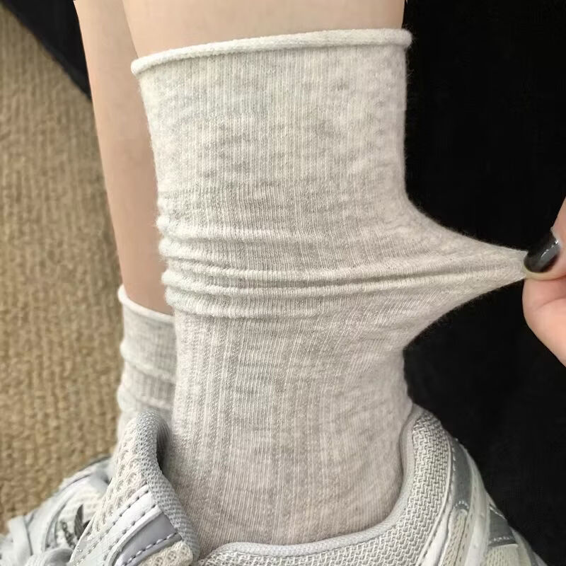 无骨袜子女夏季薄款纯色中筒袜镂空卷边透气2026新款芭蕾风堆堆袜 两双随机 请亲备注 2双 均码 【极致抗起球】