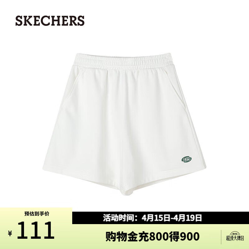 斯凯奇（Skechers）女子舒适针织短裤宽松百搭运动裤子L224W043 女款-棉花糖白/0074 L