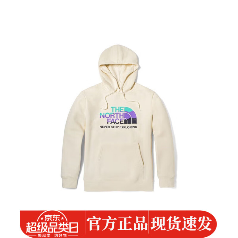 北面（The North Face）户外休闲运动卫衣  Logo印花抓绒加绒连帽套头  男女同款 米色 米色 L