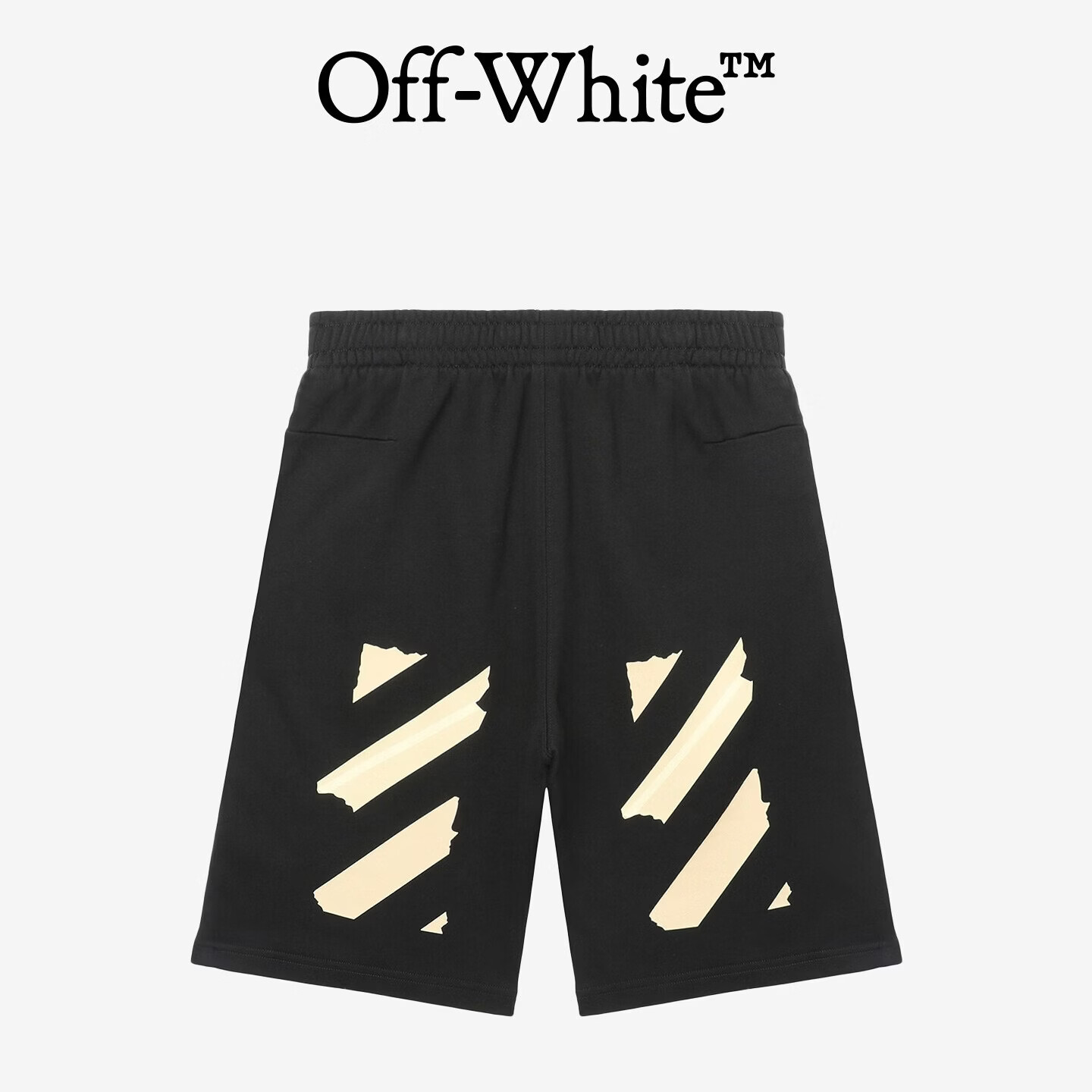OFF WHITE男士印花短裤夏季宽松直筒运动休闲五分裤子男 黑色 L