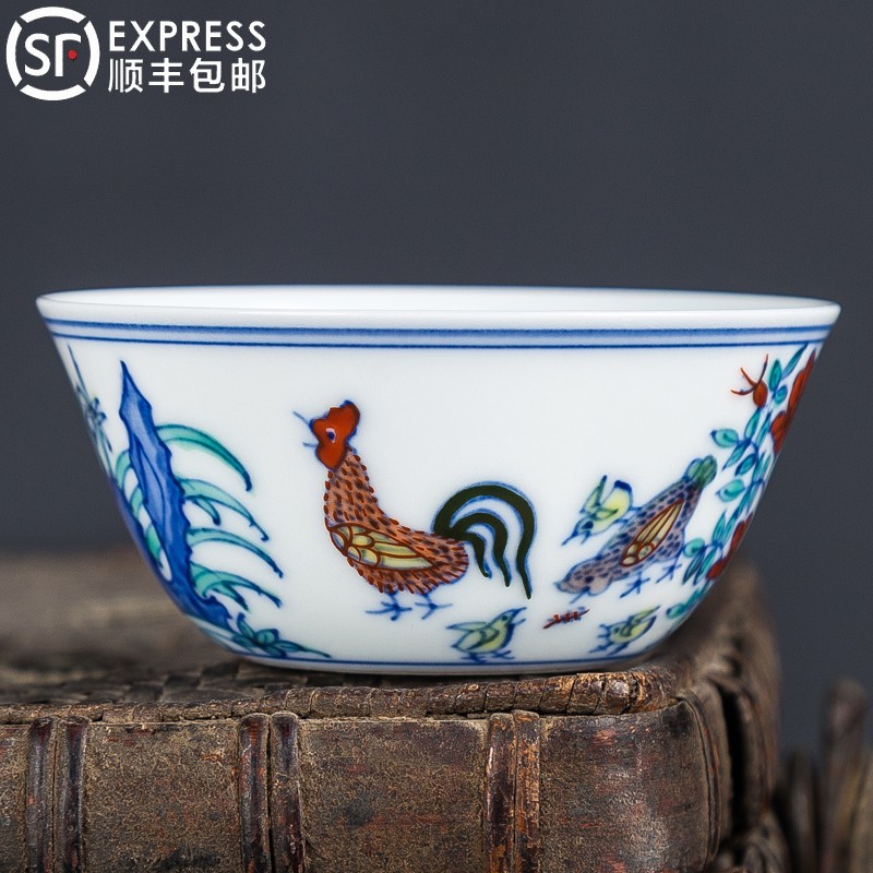 红英陶瓷 景德镇手绘仿古大明成化斗彩鸡缸杯小品茗茶杯单个主人杯