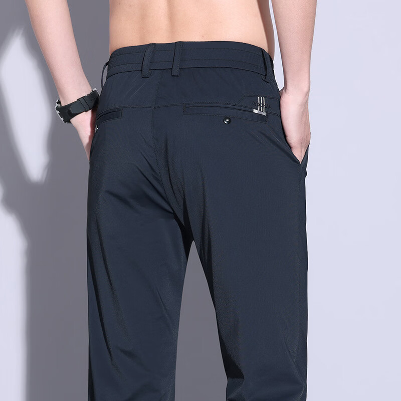 休闲裤男士夏季冰丝透气薄款2026新款宽松舒适运动男生直筒长裤子 CZ281藏蓝 32 【建议体重130-145斤】