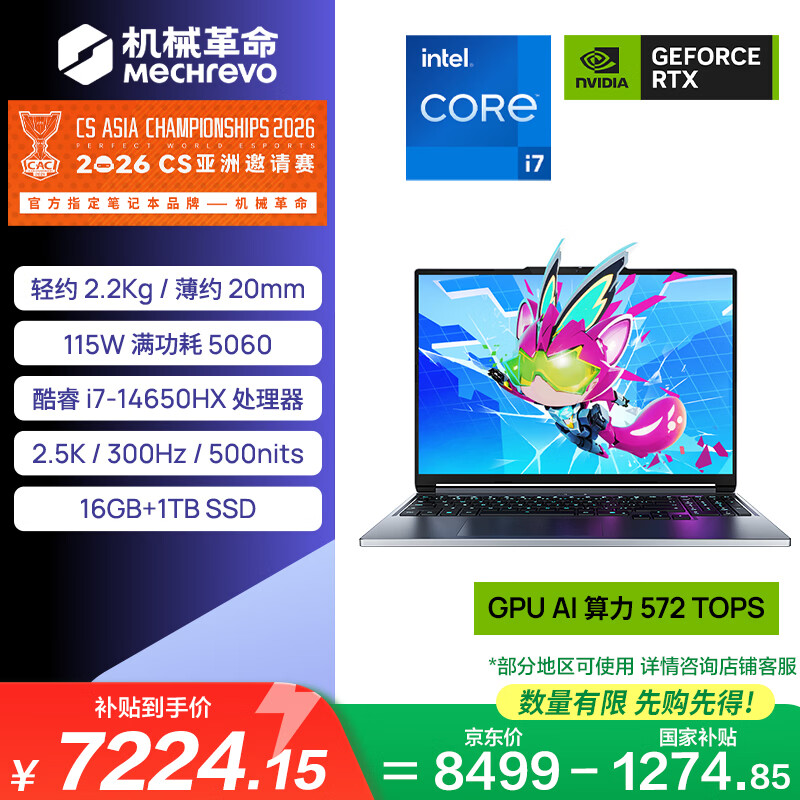 机械革命【国家补贴】极光X潮玩版 酷睿i7HX 游戏本笔记本电脑(i7-14650HX 16G 1T RTX5060 300Hz 灰)