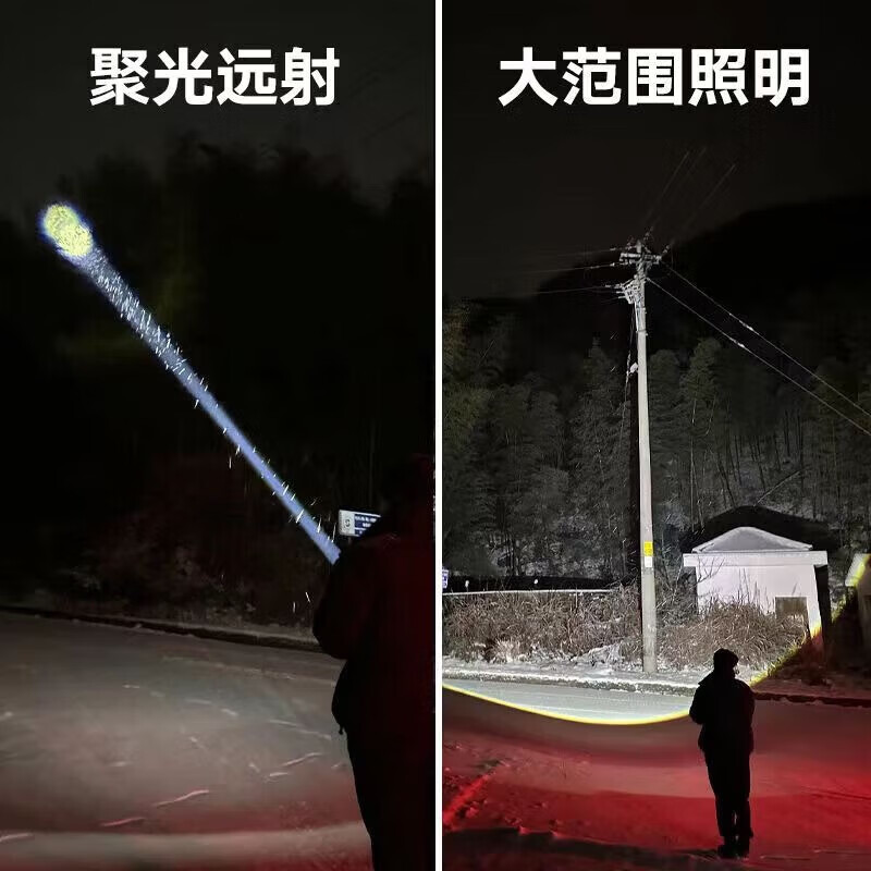 手电筒可充电超亮远射迷你学生便携袖珍家用LED户外强光伸缩变焦 炫酷黑【超级续航版】