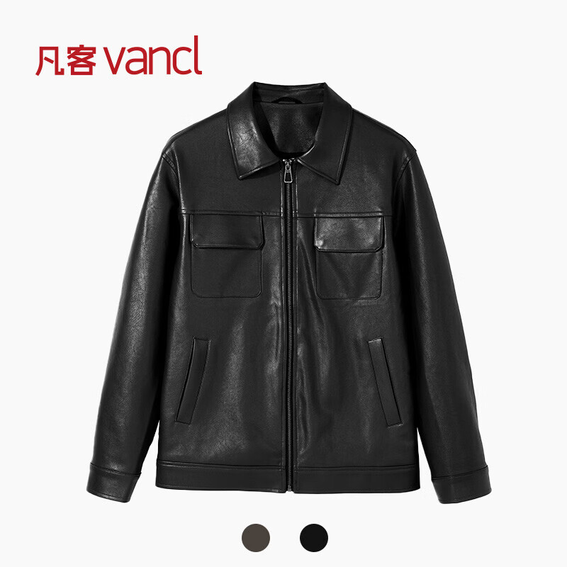 凡客诚品(VANCL)【雷总同款平替】官方店高端商务PU皮修身夹克休闲男士外套 黑色 L
