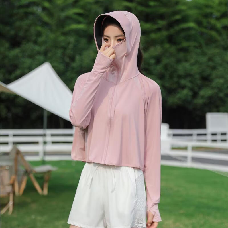 BURQAMARCHUPF50+防晒衣女夏季薄款外穿防晒服防太阳光黑胶防晒衣冰丝外套女 冰雾粉（原纱UPF50+) 均码 （建议80-150斤）