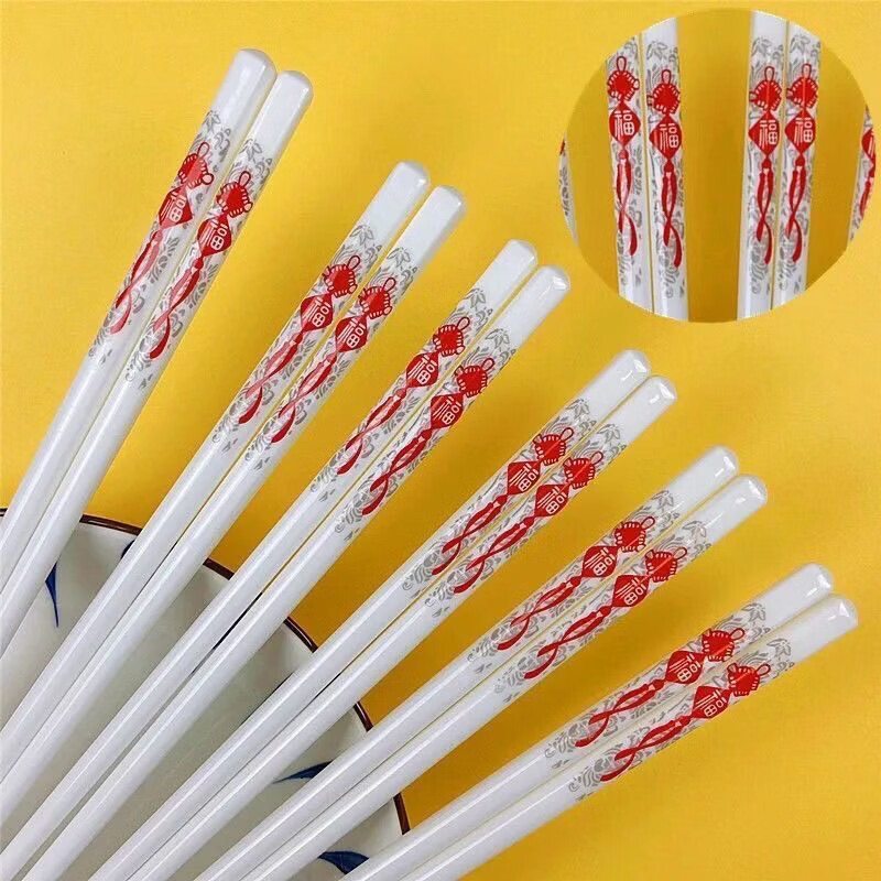 高档白瓷印花陶瓷筷子餐具筷子