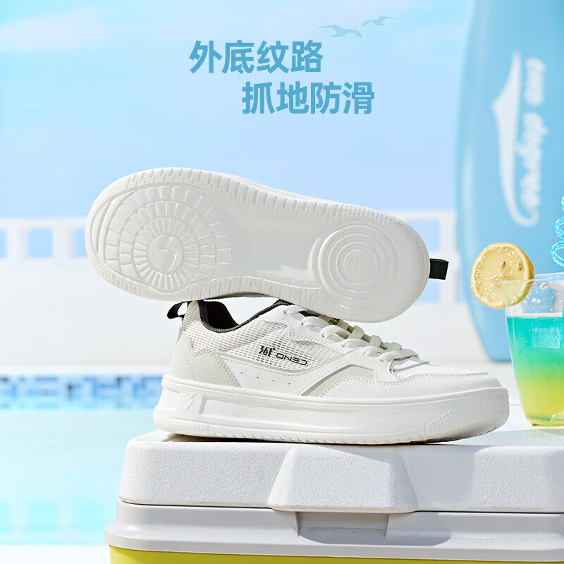 361°板鞋男鞋青禾春夏季新品网面透气百搭经典小白鞋休闲运动鞋子男 羽毛白/矿石灰绿【网纱】 42