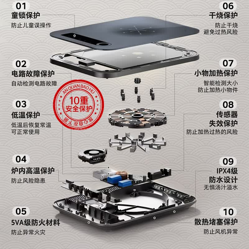 东芝（TOSHIBA）炎匠电磁炉电磁灶7星控温家用大功率猛火爆炒 10重安全保护 触控面板低温烹饪一键定时政府补贴 IC-21RUC(炎匠)