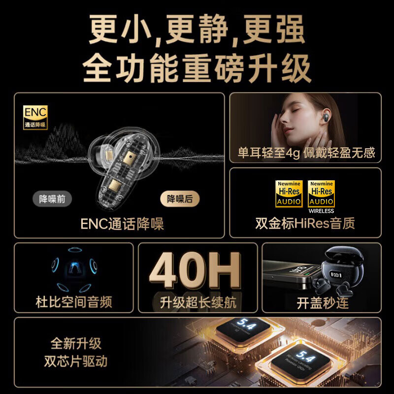 纽曼（Newmine）【纽曼之音】热卖金榜CT05蓝牙耳机入耳式深度ENC环境降噪 运动游戏无线低延迟音乐高音质超长续航 【ENC深度降噪丨杜比环绕音】亲肤色 舒适入耳丨狂甩不掉丨HiFi音质