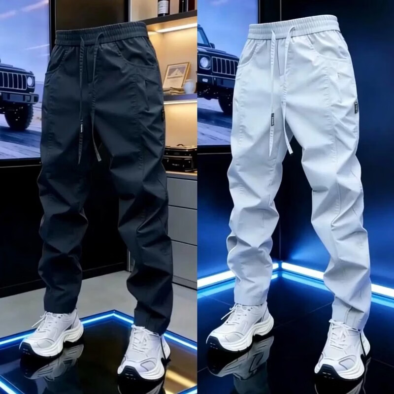 【专柜品质】运动冲锋裤男时尚户外潮流舒适宽松弹力显瘦休闲裤 黑色 L 【推荐120-135斤】