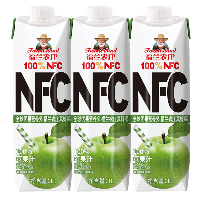 福兰农庄NFC苹果汁家庭囤货装100%果汁无添加nfc饮料胖东来同款年货礼盒 苹果汁1L装【3瓶果汁】
