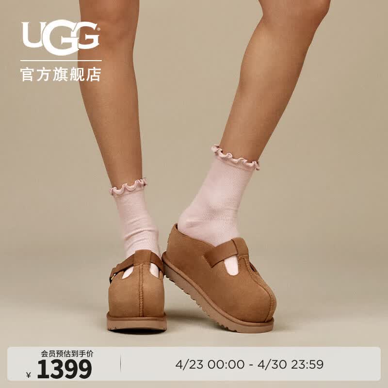 UGG春季女士时尚舒适炫金系列纯色圆头厚底休闲玛丽珍鞋 1167550 CHE | 栗色 36