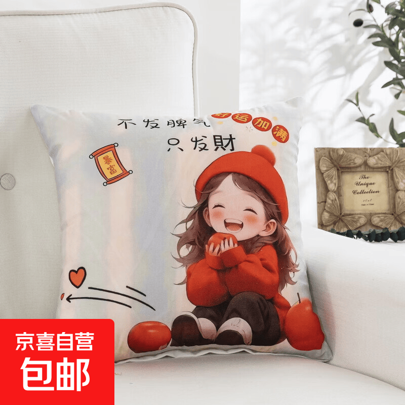 【活动专享】抱枕靠垫办公腰枕床头靠枕汽车腰靠卡通风可拆洗抱枕 好运满满 36cm*36cm 枕套 （单只装）