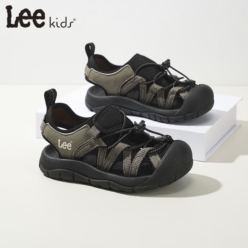 Lee童鞋夏季新款儿童包头凉鞋女童镂空沙滩鞋男大童 X0181 黑色 36 【建议脚长225mm】
