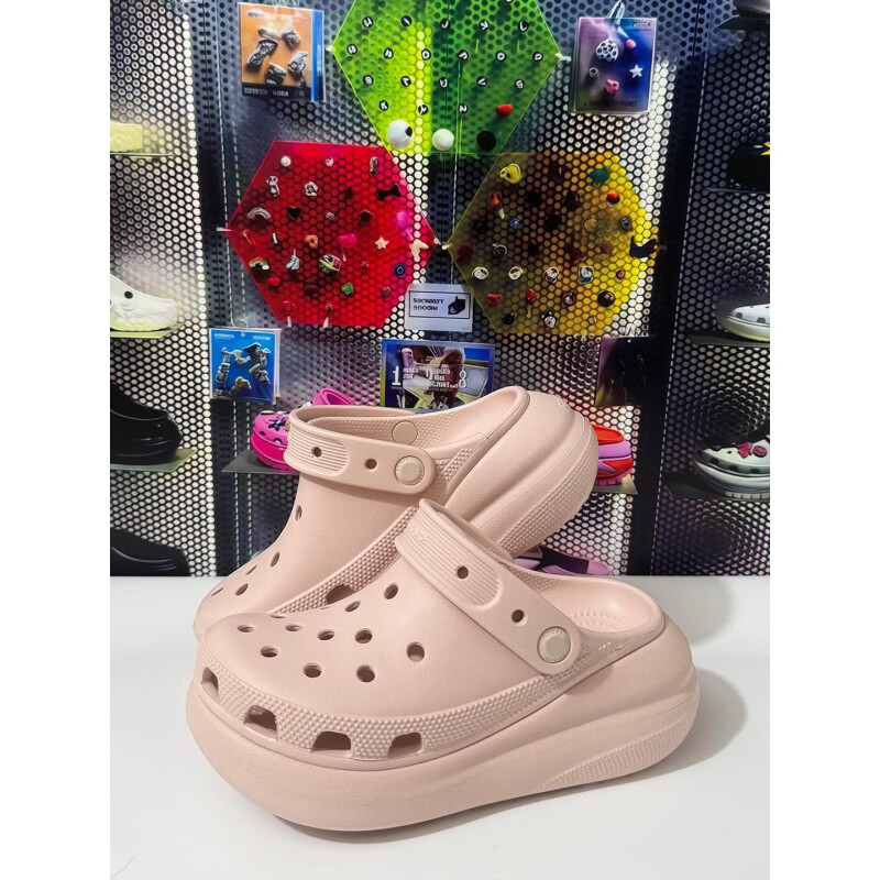 CORCS CROCS泡芙洞洞鞋女鞋女士户外休闲增高凉拖鞋沙滩鞋 黑色 39-40