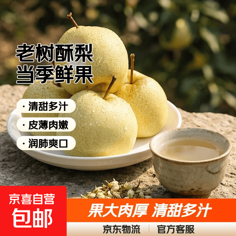 京喜加正宗砀山老树酥梨当季新鲜水果梨子秋季沐驰新17 酥梨带箱2斤净重约1.7斤单果150g