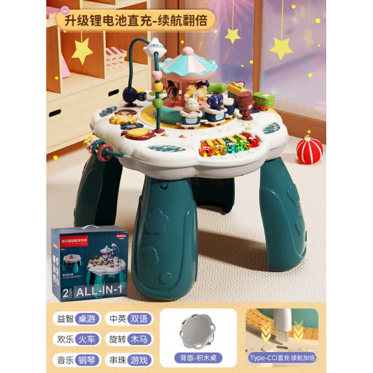 何佳功宝宝游戏桌婴幼儿儿童早教多功能婴儿玩具1一3岁周岁礼物 第四代升级锂电池直充多功能双面游戏桌-续航翻倍【彩