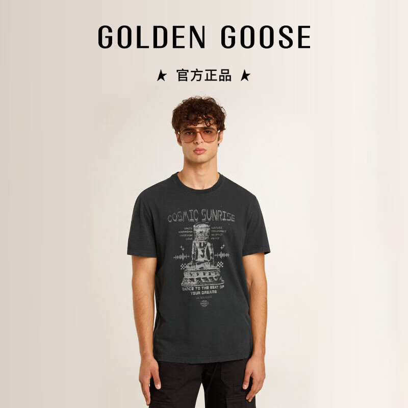 GOLDEN GOOSE男装Journey黑色印花图案短袖T恤25新品GGDB 黑色/白色 M (180/100A)