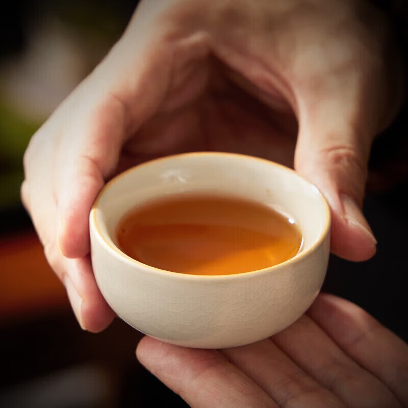 八千行茶具整套带茶盘中式功夫泡茶套装汝窑盖碗高档陶瓷茶杯办公室家用 米黄汝窑提梁壶 9头+大号天福茶盘