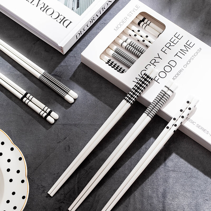 星舵家用简约黑白ins风陶瓷筷子家庭装组合高感送礼2022新款礼盒 拉萨白瓷筷-10双装(不带礼盒)