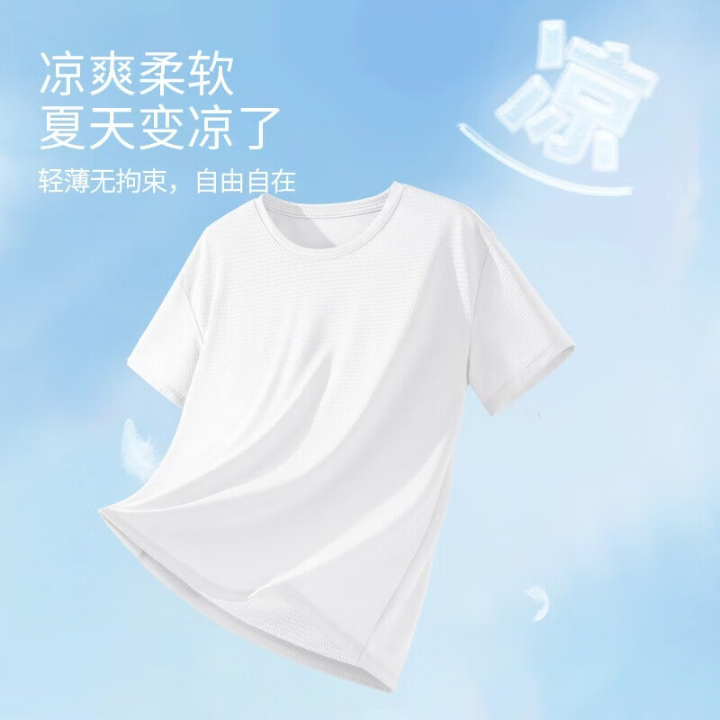 翊尚美冰丝短袖男夏季新款速干运动凉感薄款T恤圆领宽松网眼休闲上衣 黑色 【冰丝透气 吸湿排热】 2XL 【推荐130-145斤】