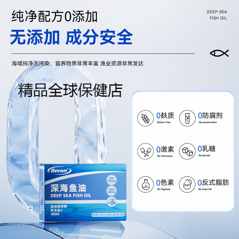 RECON芮可恩鱼油高浓度深海鱼油omega3软胶囊养肤护心眼脑 【90天周期装】EPA鱼油 60粒*3盒