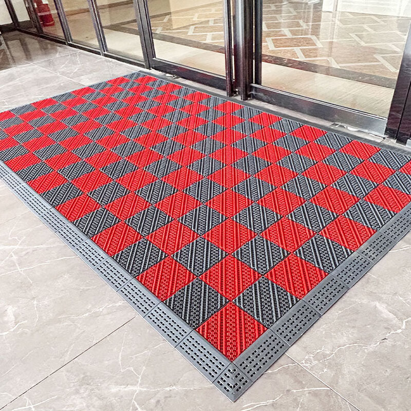商用拼接地垫酒店大门口定制模块地毯入户蹭脚垫室外防滑拼接地垫 无刷-灰色 90cm*60cm +橡胶锤