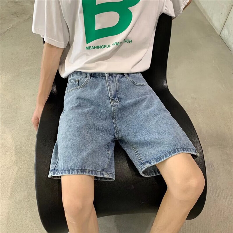 狄保特牛仔短裤男夏季新款港风复古休闲百搭简约时尚青春流行五分裤子男 浅蓝色-S【建议85-100斤】-33