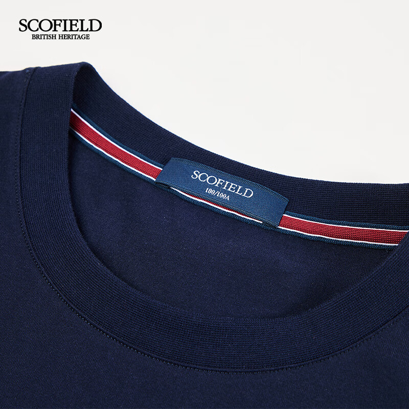 Scofield男装26年夏季新款100%棉圆领条纹商务通勤休闲短袖T恤男 藏青色 常规 M (175)